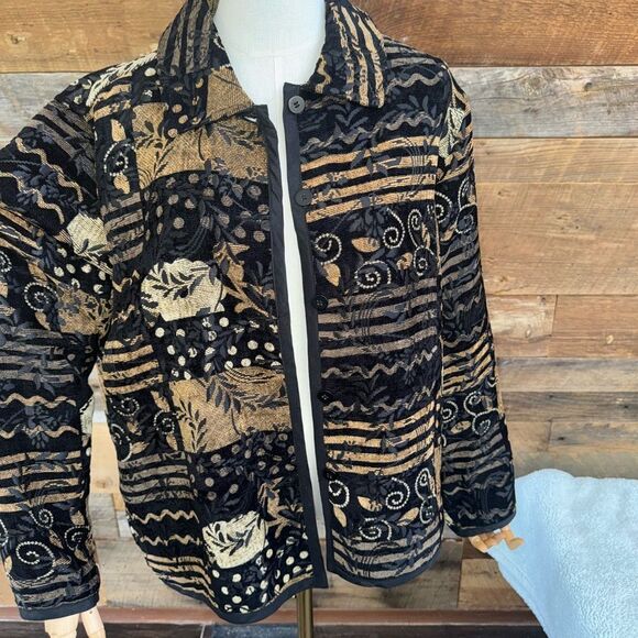 Coldwater Creek reversible light weight jacket black/browns-golds and black - Picture 1 of 13